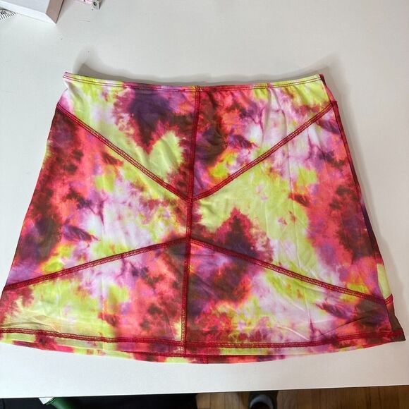 Club Exx Long Sleeve Mesh Crop and Matching Mini Skirt Tie Dye Pink Yellow Red L - Picture 2 of 13